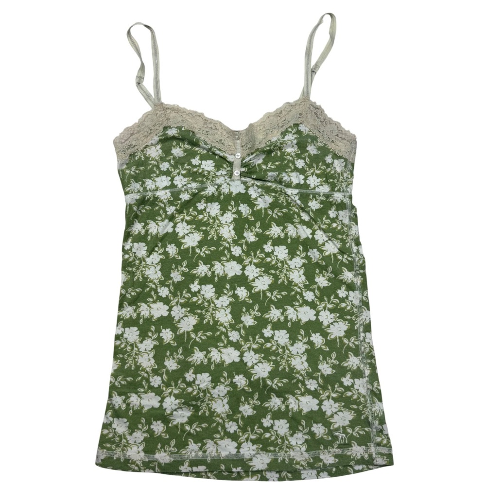 VTG Y2K Abercrombie & Fitch Green Floral Lace Henley Camisole Tank Top Large